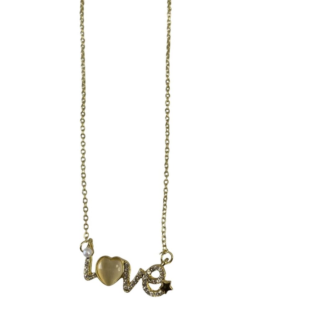 Bedazzled Love Letter Pendant Necklace Gold Tone Rhinestone & Gemstones Chain‎
